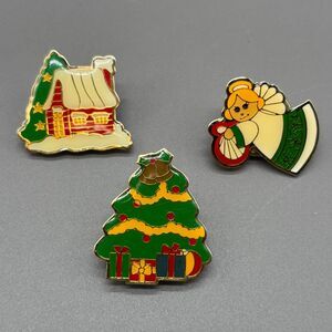 Nony New York Christmas Button Covers Set of 3 Enamel Angel Tree Cabin Vintage